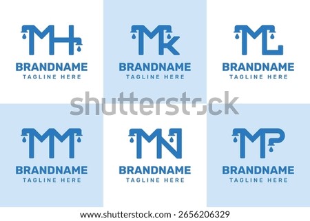 Letters MH MK ML MM MN MP Pipe Drop Logo, symbolizing plumbing, flow, and reliability
