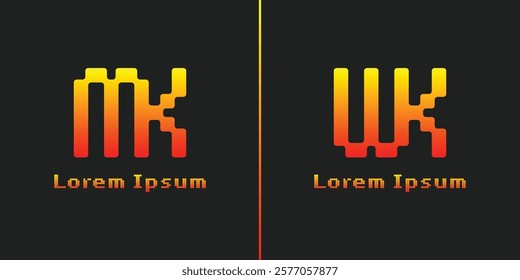 Letters MK and WK Pixel Monogram Logo, suitable for any business with MK KM WK KW initials