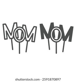 Letters MOM on sticks line and solid icon, mother day concept. Vector graphics. Candlesticks sign on white background, outline style icon for mobile or web design