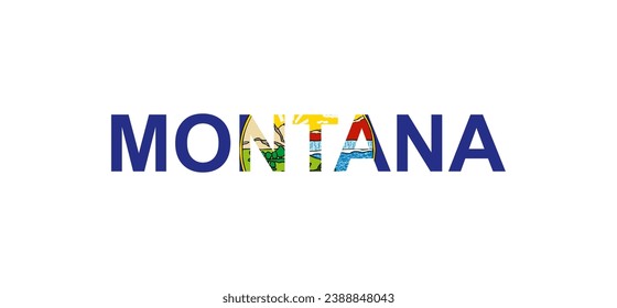 Briefe Montana im Stil der Landesflagge. Montana Wort im Stil der Nationalflagge. Vektorgrafik.