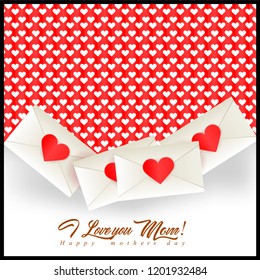 Letters to Mother's Day, on the background with hearts. Greeting card for Mothers Day. I love you, Mom
