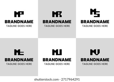 Cartas MP MR MS MT MU MV Monogram Identity Logo Set, para marca con iniciales PM RM SM TM MU VM