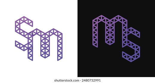 Letras MS y SM Polygon Logo, adecuado para negocios relacionados con el polígono con iniciales SM o MS