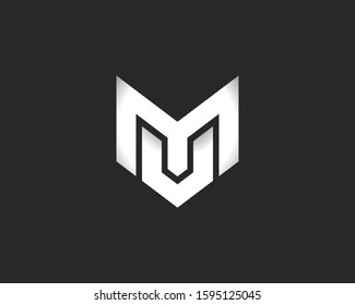 Letters MU or MV logo monogram, combination two letters M and U or M and V initials, minimal style MU or MV identity mark emblem black and white design