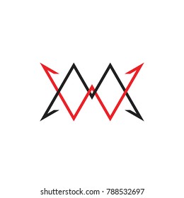 letters mw linked thin lines logo vector