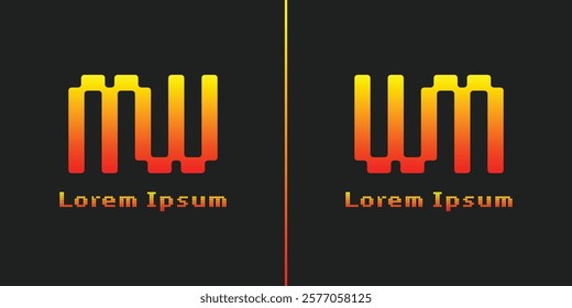 Letters MW and WW Pixel Monogram Logo, suitable for any business with MW WW initials