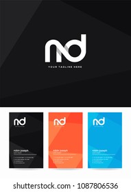 Letters N & D logo, icon with business card vector template.