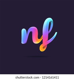Letters N & F 3D logo, multi colour gradient letters icon vector template.
