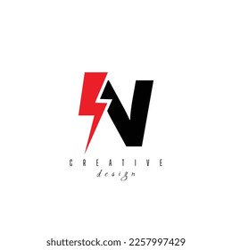 letters N with flash logo, Lightning Thunder Letter Logo Design N, Flash logotype, initial N power logo design symbol vector template