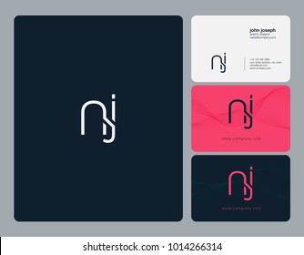 Letters N J, N & J joint logo icon with business card vector template.
