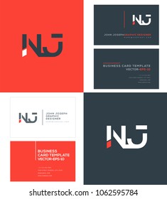 Letters N J, N & J joint logo icon with business card vector template.
