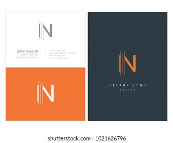 Letters I N, I & N joint logo icon with business card vector template.