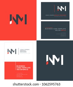 Letters N M, N & M joint logo icon with business card vector template.
