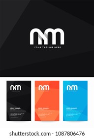 Letters N & M logo, icon with business card vector template.