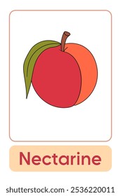 As letras N são para Nectarina. Frutas e legumes Flashcard imprimível aprender letras Alfabeto inglês para a educação das crianças e atividade de jogo. Planilhas de jardim de infância e pré-escola imprimíveis para crianças.