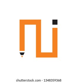 letters n pencil square geometric education concept vector