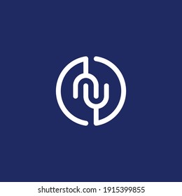 Las letras N y U, en forma de clavijas o clavijas de conexión. N y U - iniciales o logotipo. NU - Elemento de diseño vectorial o icono. Monograma o logotipo.