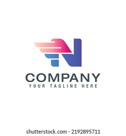 Letters N and Y with wings and shield. Template for logo, label, emblem, sign, stamp. Vector illustration.