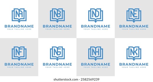 Letters NA NB ND NE NF NG NH NK Book Logo, symbolizing knowledge, education, and growth