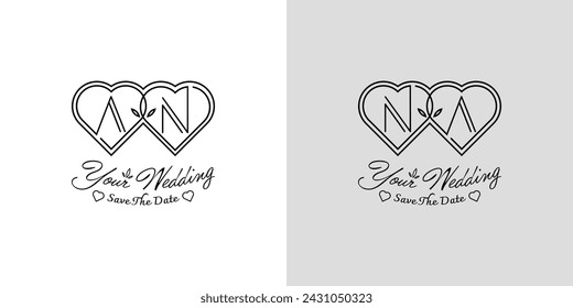 Letters AN and NA Wedding Love Logo, for couples with A and N initials