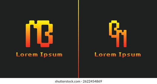 Letters NB and BN Pixel Monogram Logo, suitable for any business with NB or BN initials