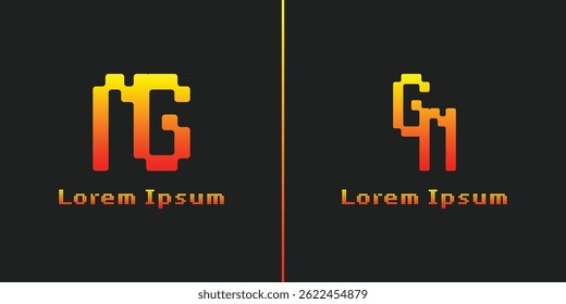Letters NG and GN Pixel Monogram Logo, suitable for any business with NG or GN initials