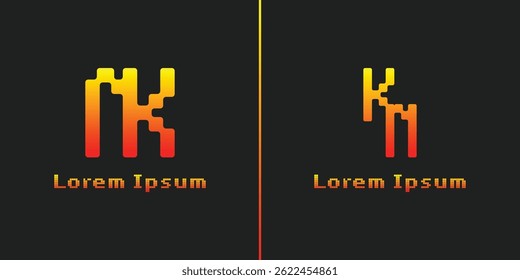 Letras NK y KN Pixel Monogram Logo, adecuado para cualquier negocio con iniciales NK o KN
