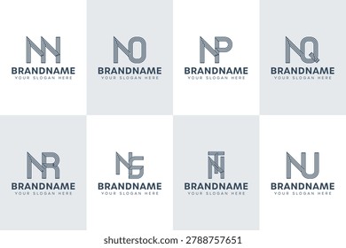 Letters NN NO NP NQ NR NS NT NU  Monogram Logo Set, for NN ON PN QN RN SN TN UN Initials