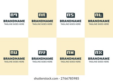 Letters NQ NR NS NT NU NV NW NX Box 3D Logo Set