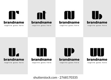 Letters NR NT NU UB UL UN UP UU Monogram Logo Set, for RN TN UN BU LU BU PU UU Initials