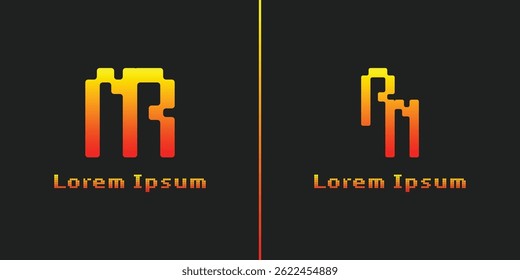 Letters NR and RN Pixel Monogram Logo, suitable for any business with NR or RN initials