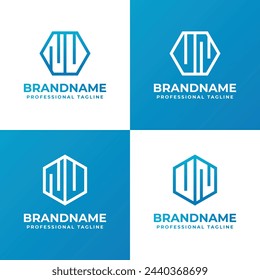 Letters NU or NV and UN or VN Hexagon Logo Set, suitable for business with NU, NV, UN, or VN initials