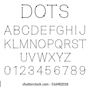 Letters and numbers. Alphabet font template. Connection dots design. Vector illustration.