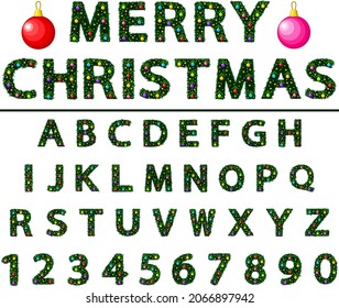 Letters and numbers. Christmas Alphabet. ABC, vector Christmas font. Merry Christmas.