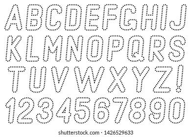 Letters and numbers of dots on a white background.
