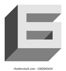 Letters and numbers - isometric cubic font 3d, front top down left view - bright gray number 6 - vector illustration