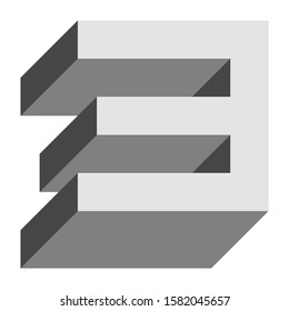 Letters and numbers - isometric cubic font 3d, front top down left view - bright gray number 3 - vector illustration
