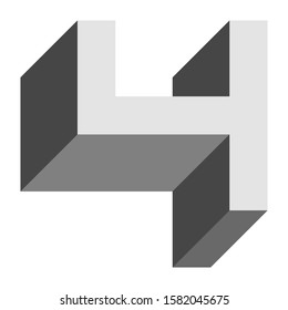 Letters and numbers - isometric cubic font 3d, front top down left view - bright gray number 4 - vector illustration
