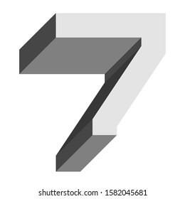 Letters and numbers - isometric cubic font 3d, front top down left view - bright gray number 7 - vector illustration