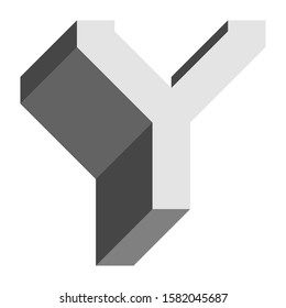 Letters and numbers - isometric cubic font 3d, front top down left view - bright gray letter Y - vector illustration