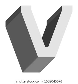 Letters and numbers - isometric cubic font 3d, front top down left view - bright gray letter V - vector illustration