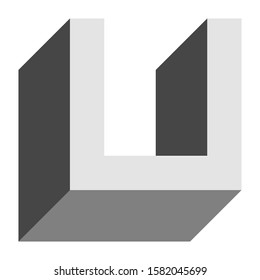 Letters and numbers - isometric cubic font 3d, front top down left view - bright gray letter U - vector illustration