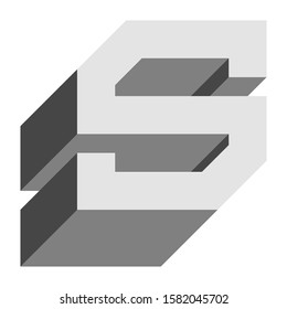 Letters and numbers - isometric cubic font 3d, front top down left view - bright gray letter S - vector illustration