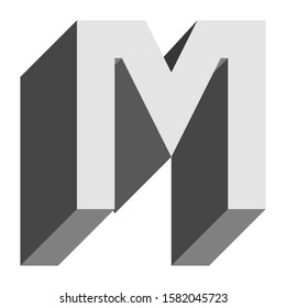 Letters and numbers - isometric cubic font 3d, front top down left view - bright gray letter M - vector illustration