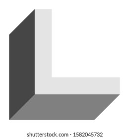 Letters and numbers - isometric cubic font 3d, front top down left view - bright gray letter L - vector illustration