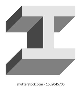 Letters and numbers - isometric cubic font 3d, front top down left view - bright gray letter I - vector illustration