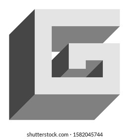 Letters and numbers - isometric cubic font 3d, front top down left view - bright gray letter G - vector illustration