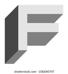 Letters and numbers - isometric cubic font 3d, front top down left view - bright gray letter F - vector illustration