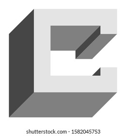 Letters and numbers - isometric cubic font 3d, front top down left view - bright gray letter C - vector illustration