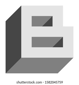 Letters and numbers - isometric cubic font 3d, front top down left view - bright gray letter B - vector illustration